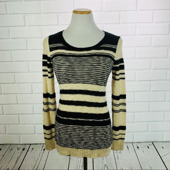 Nordstrom Pink Rose Black & Tan Striped Sweater - Medium - Picture 1 of 9